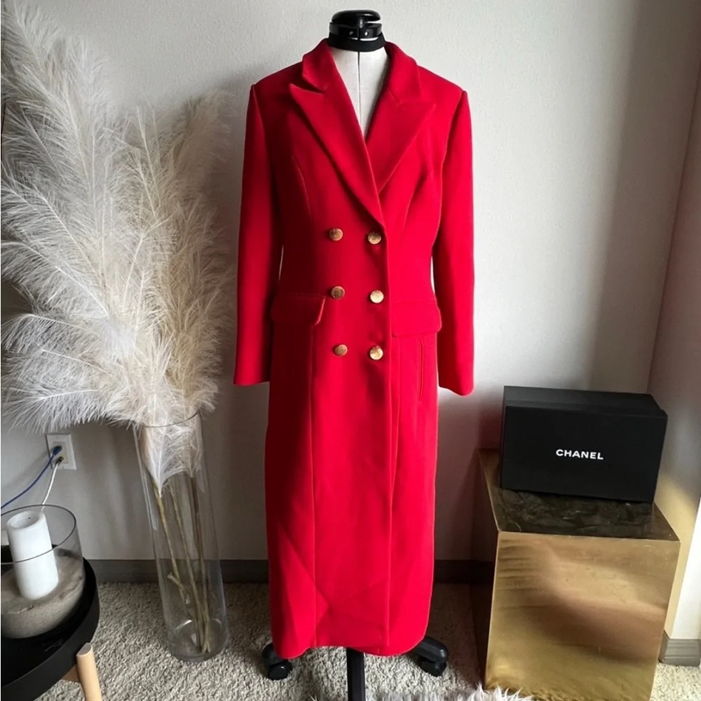 Elliatt Vibrant Red Long Coat Double breasted gold buttons NWOT quiet luxury - Picture 8 of 15